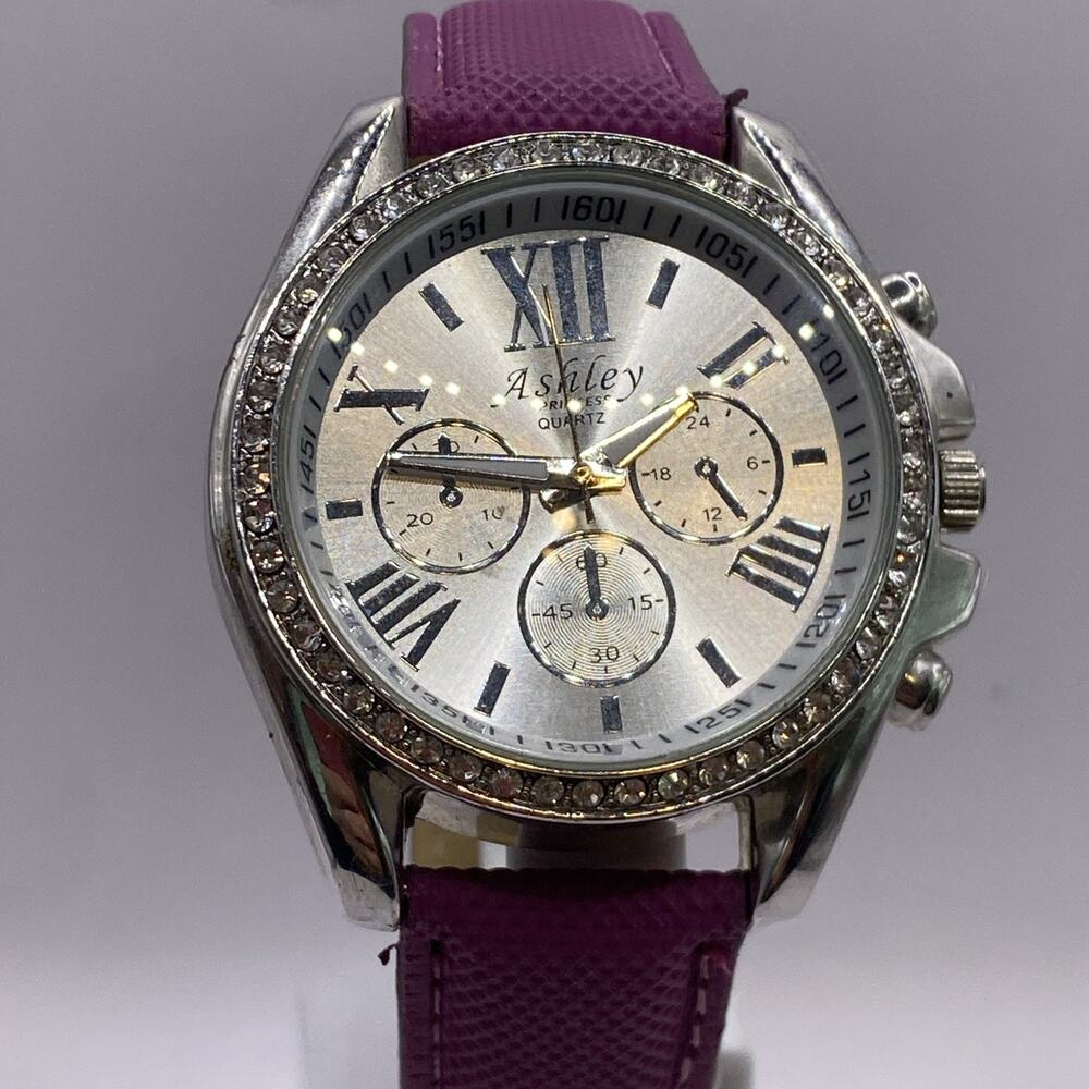 Ashley Princess Quartz Wonens Purple Band Watch New Battery
